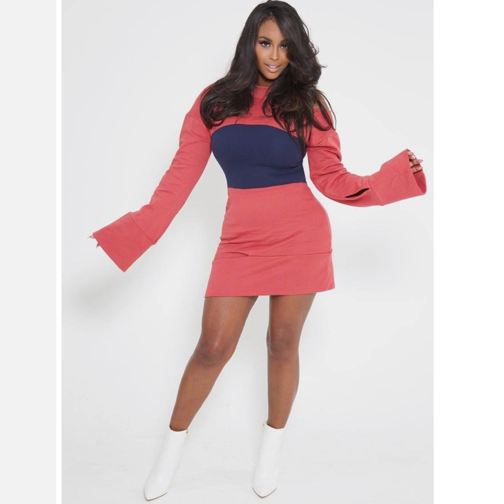 AEL STUDIOS Mock Neck Cutout Colorblock Corset Look Long Sleeve Cotton D…
